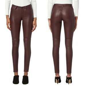New! Hudson Nico Lamb Leather High Waist Pants in Burgundy